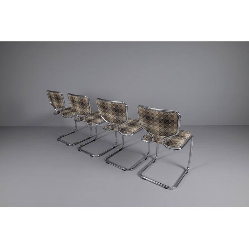 Set of 4 vintage chrome chairs with geometric fabric cover, Germany 1960s