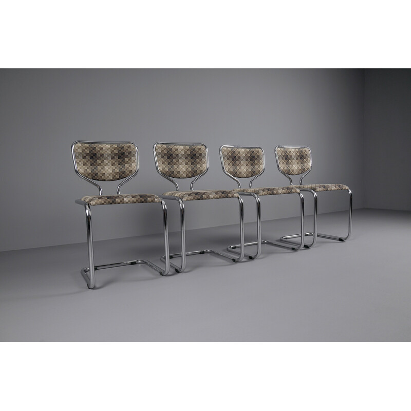 Set van 4 vintage chromen stoelen met geometrische stoffen bekleding, Duitsland 1960