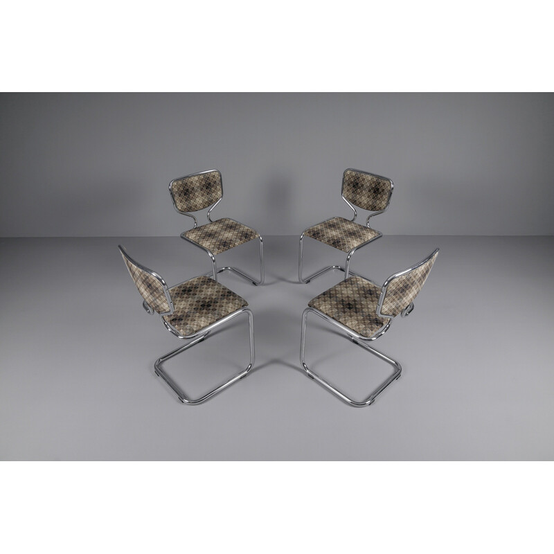 Set of 4 vintage chrome chairs with geometric fabric cover, Germany 1960s