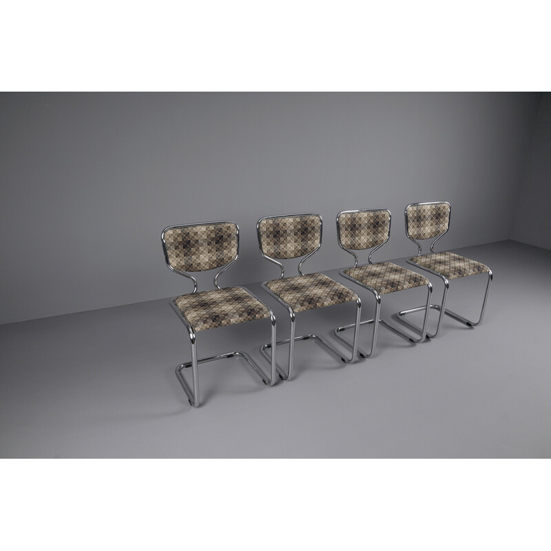 Set of 4 vintage chrome chairs with geometric fabric cover, Germany 1960s