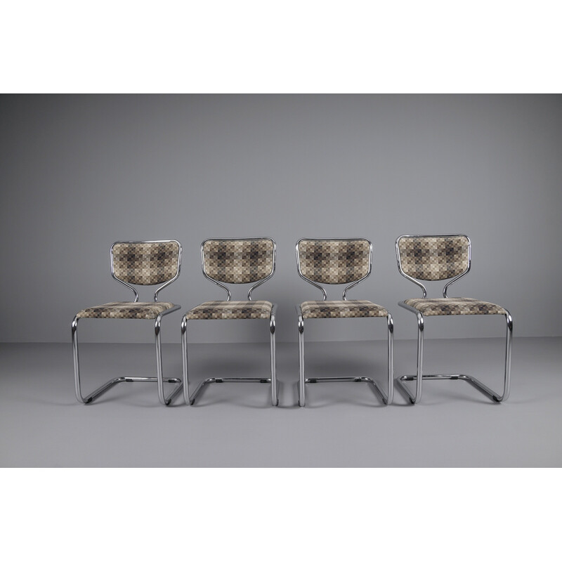 Set of 4 vintage chrome chairs with geometric fabric cover, Germany 1960s