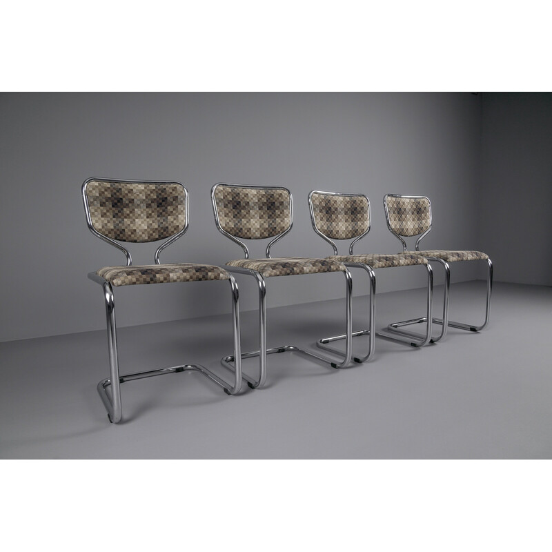 Set van 4 vintage chromen stoelen met geometrische stoffen bekleding, Duitsland 1960