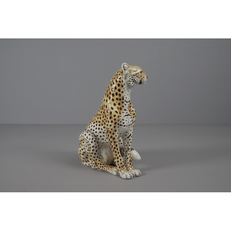 Figurinha italiana de leopardo de colheita em cerâmica, anos 60