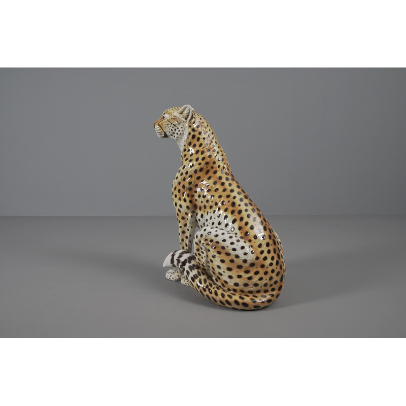 Statuetta italiana vintage di leopardo in ceramica, anni '60