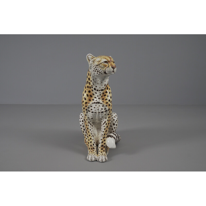 Figurilla vintage italiana de leopardo en cerámica, años 60