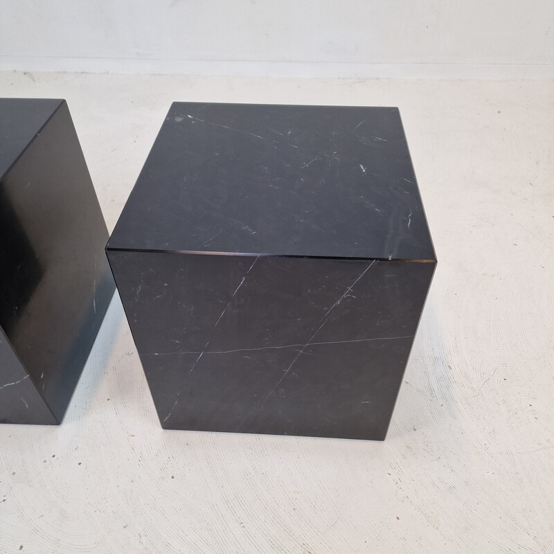 Vintage side table in black marble, Italy 1980s