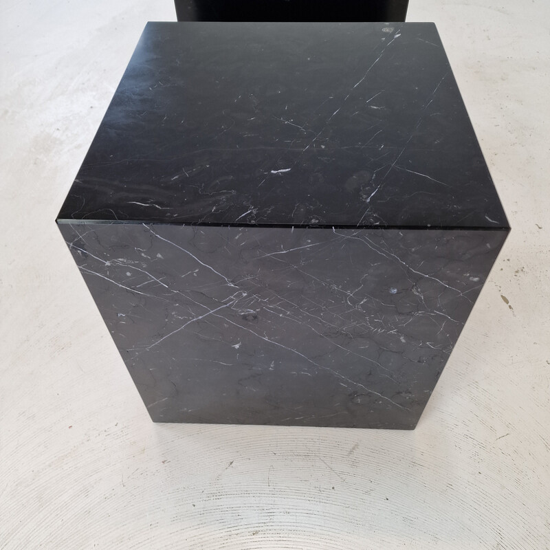 Vintage side table in black marble, Italy 1980s