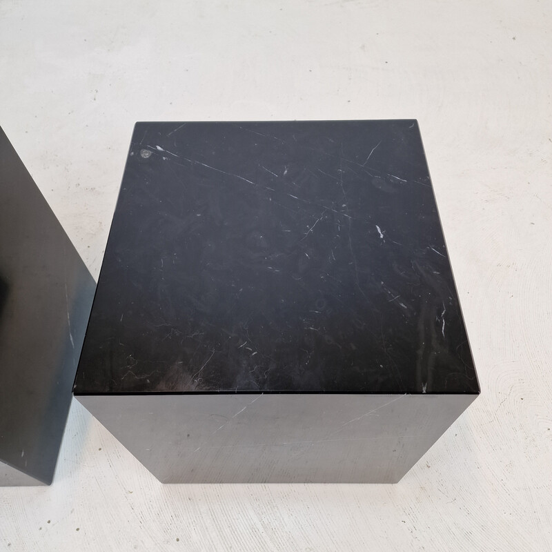 Vintage side table in black marble, Italy 1980s
