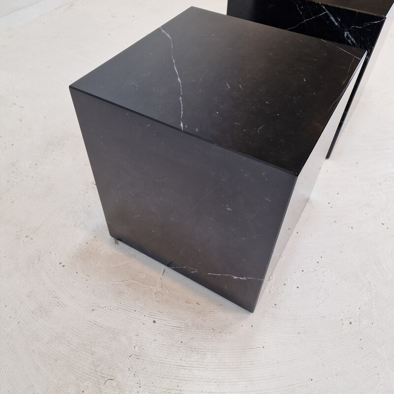 Vintage side table in black marble, Italy 1980s