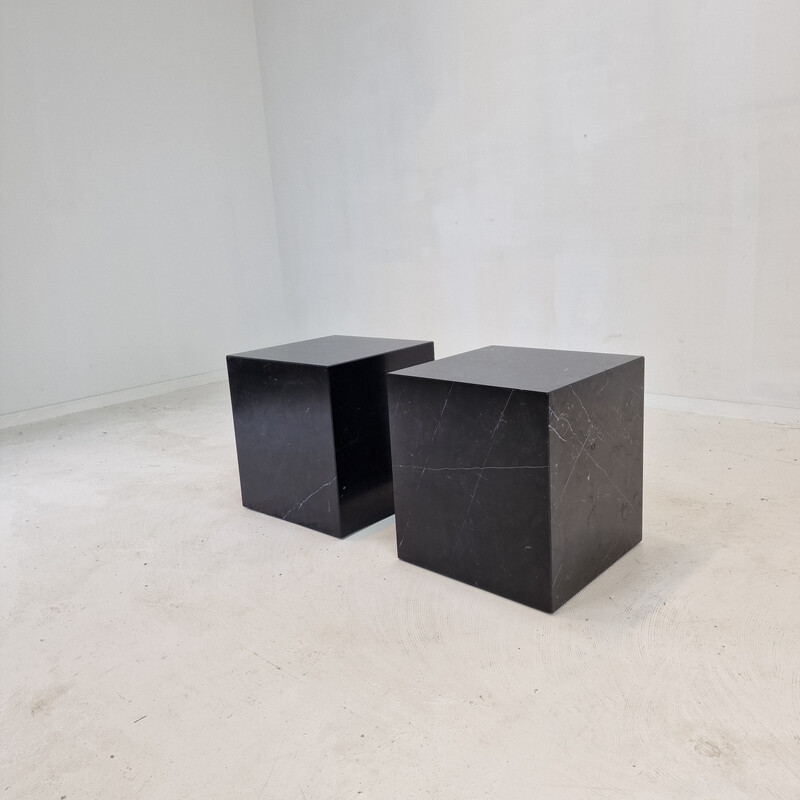 Vintage side table in black marble, Italy 1980s