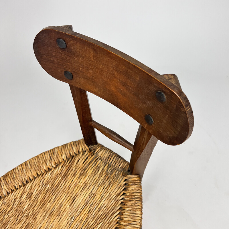 Silla holandesa vintage de roble y mimbre, 1900