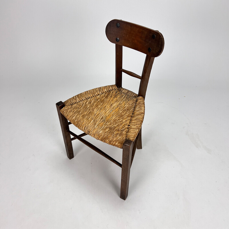 Chaise néerlandaise vintage en chêne et osier, 1900