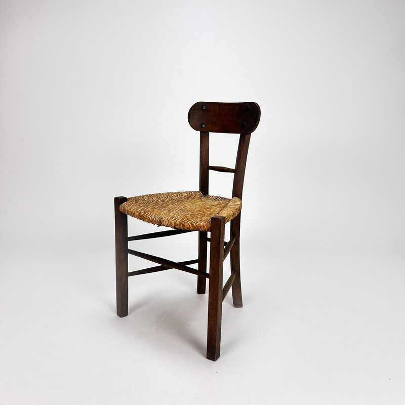 Cadeira Vintage holandesa em carvalho e vime, 1900s