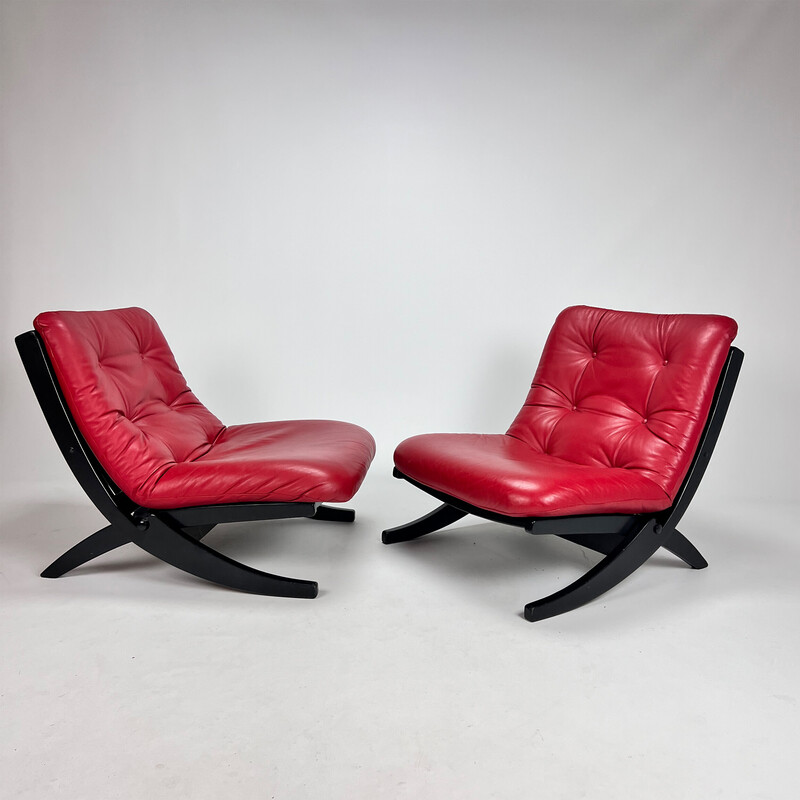 Fauteuil lounge vintage noire et rouge, 1970