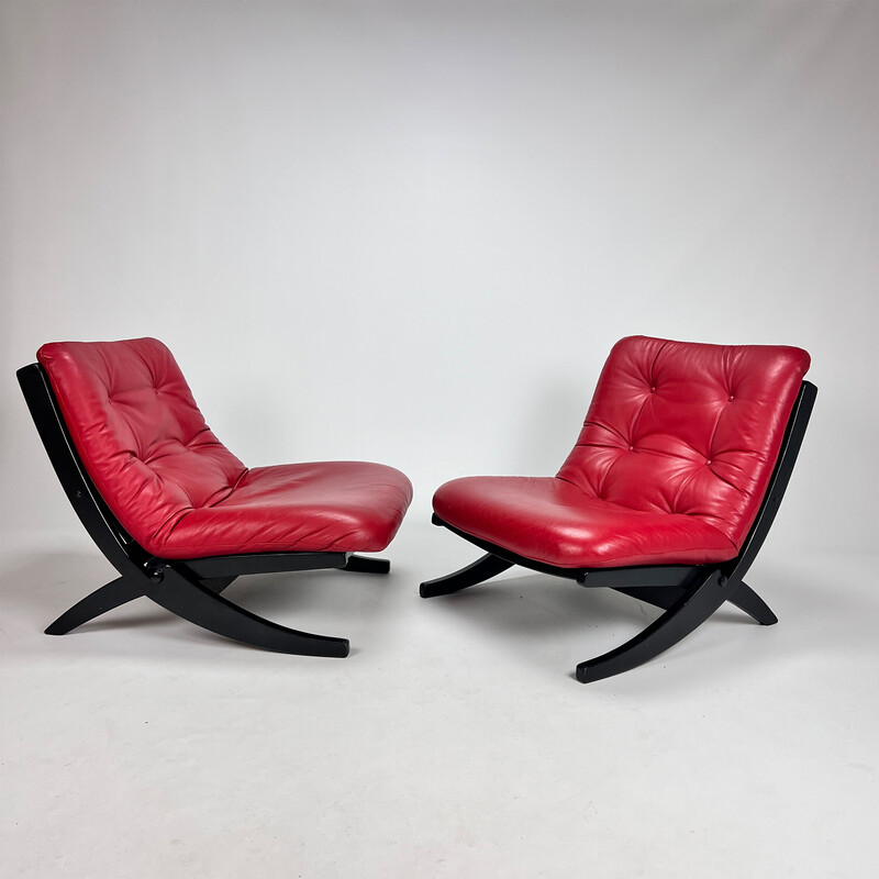 Vintage black and red lounge chair, 1970