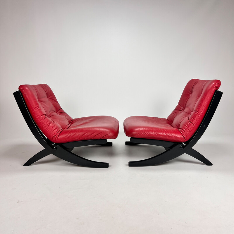 Fauteuil lounge vintage noire et rouge, 1970