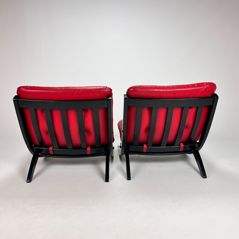 Vintage zwarte en rode lounge stoel, 1970