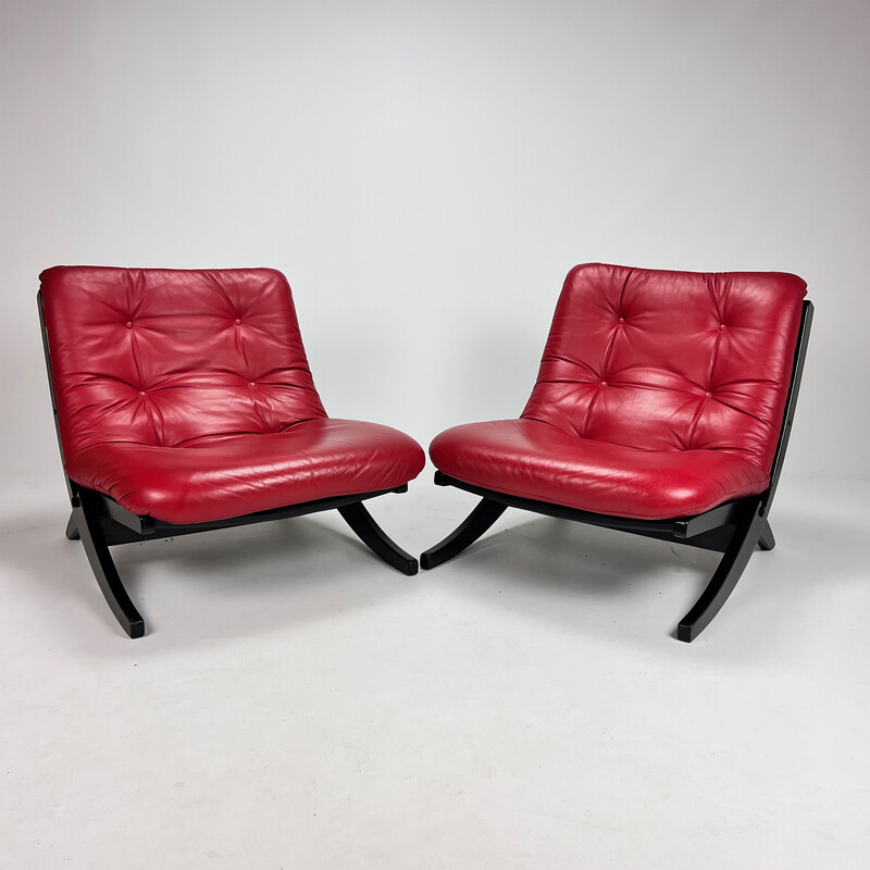 Cadeira de sala Vintage preta e vermelha, 1970