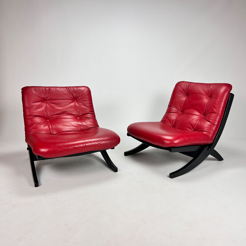 Fauteuil lounge vintage noire et rouge, 1970