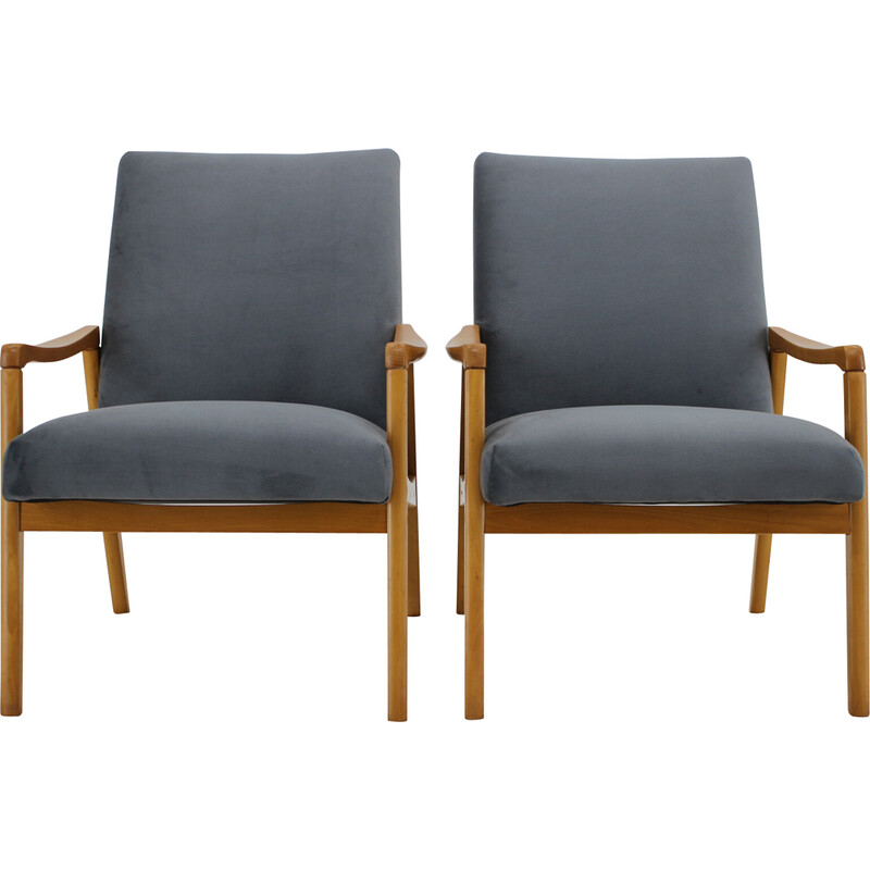 Pair of vintage beechwood armchairs ,Czechoslovakia 1970s