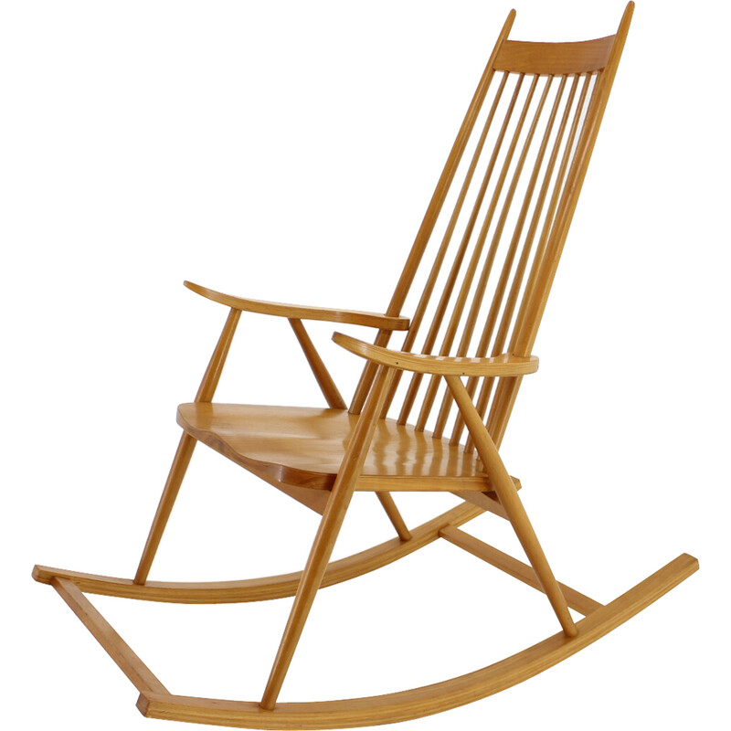 Vintage beechwood rocking chair by Varjosen Puunjalostus for Uusikylä, Finland 1960s