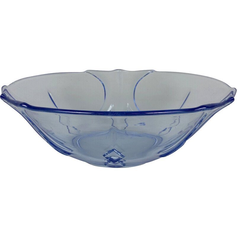 Vintage transparent and blue glass serving bowl, 1960s