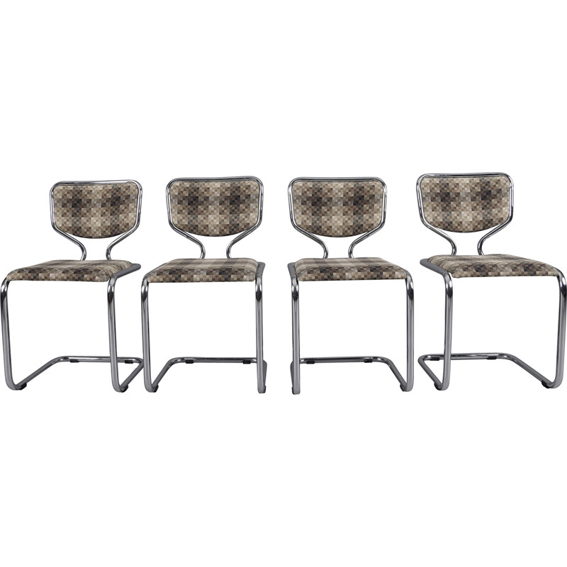 Set of 4 vintage chrome chairs with geometric fabric cover, Germany 1960s