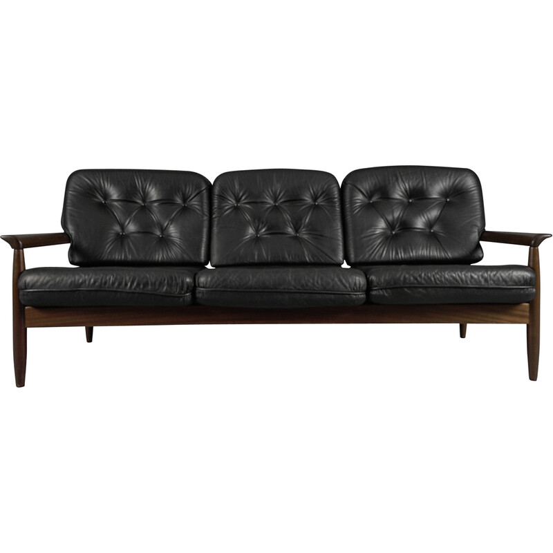 Mid-century Scandinavian wood and leather sofa, 1960s