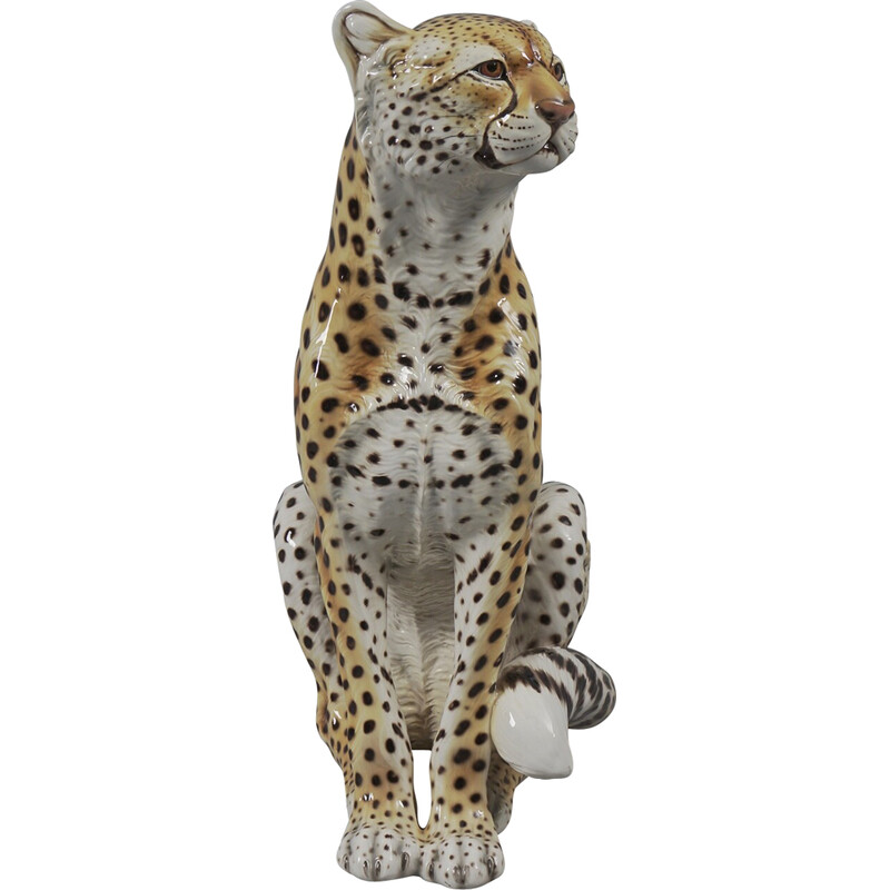 Figurinha italiana de leopardo de colheita em cerâmica, anos 60