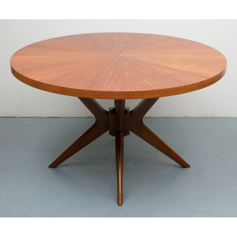 Vintage round walnut coffee table, 1950s