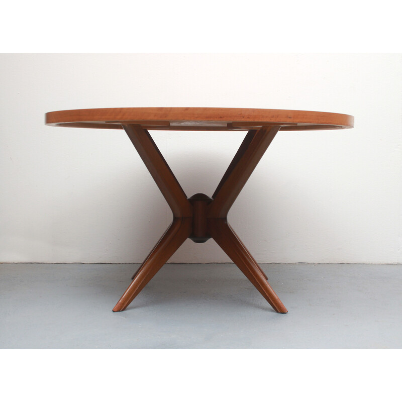 Vintage round walnut coffee table, 1950s