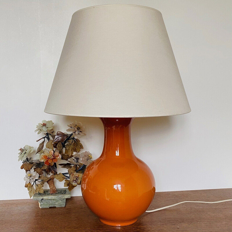 Lampada vintage in ceramica arancione, Francia anni '80