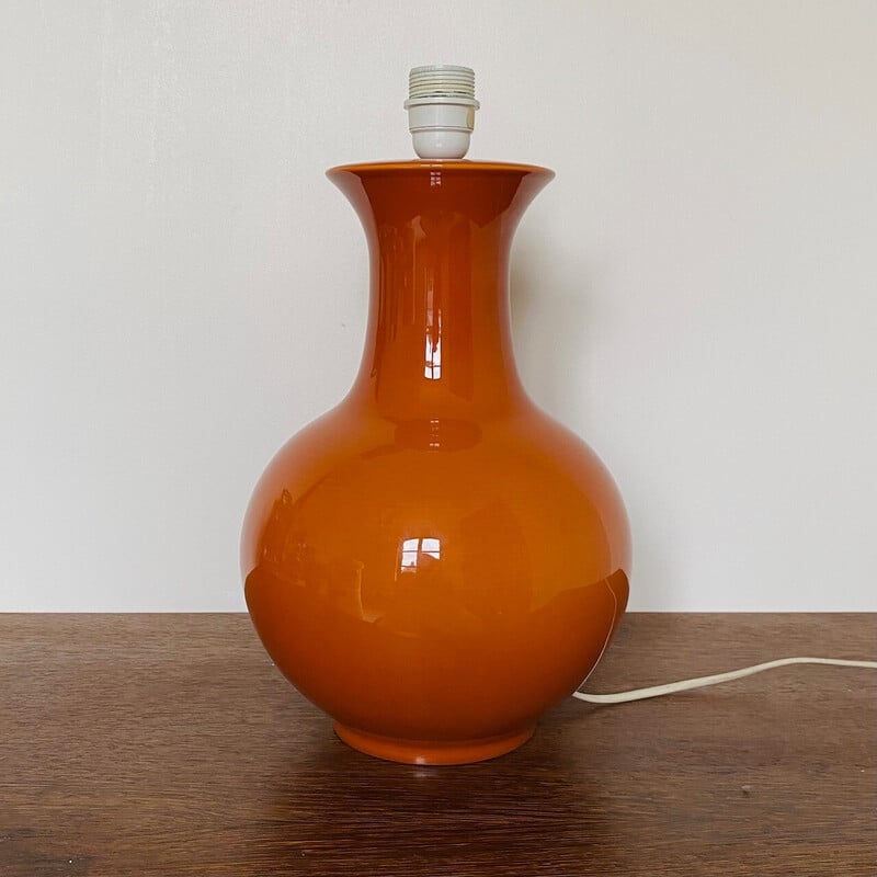 Lampada vintage in ceramica arancione, Francia anni '80