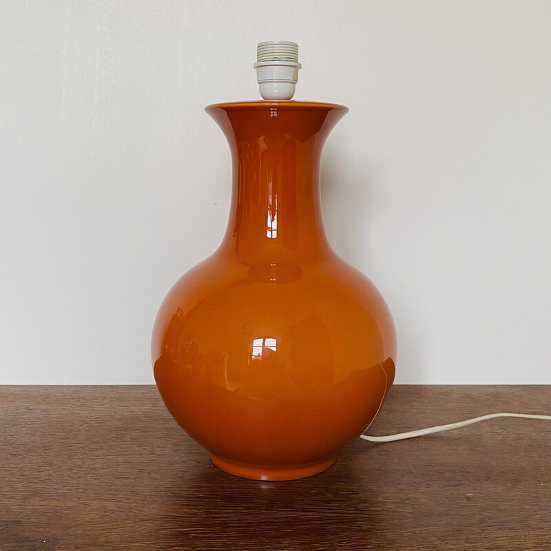 Orangefarbene Keramiklampe, Frankreich 1980er Jahre