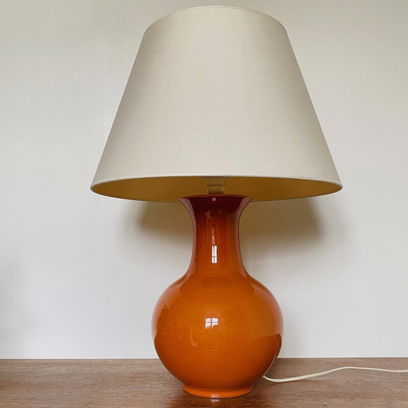 Lampada vintage in ceramica arancione, Francia anni '80