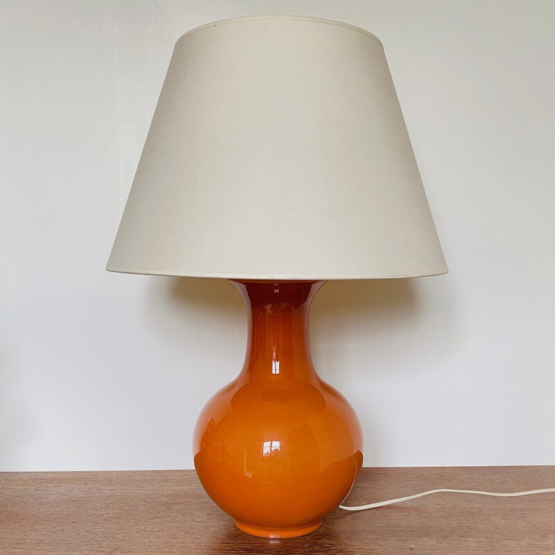 Lampe vintage en céramique orange, France 1980