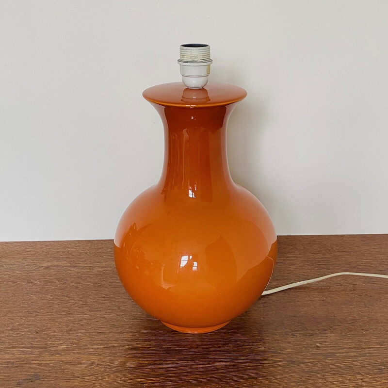 Orangefarbene Keramiklampe, Frankreich 1980er Jahre
