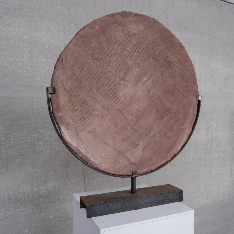 Vintage stone circle specimen with iron stand, Belgium