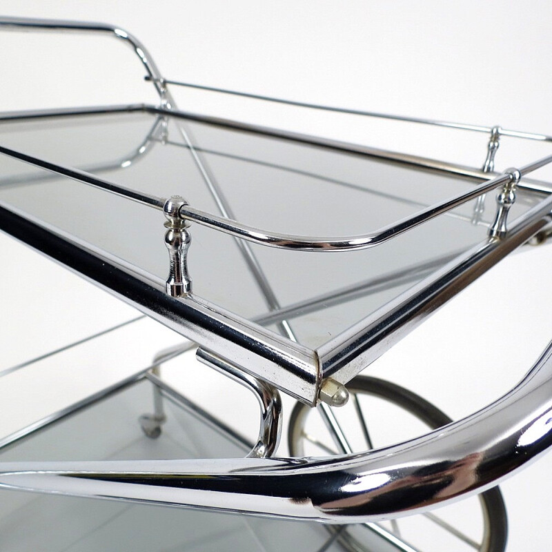 Glass and chromed metal folding serving trolley - 1970s