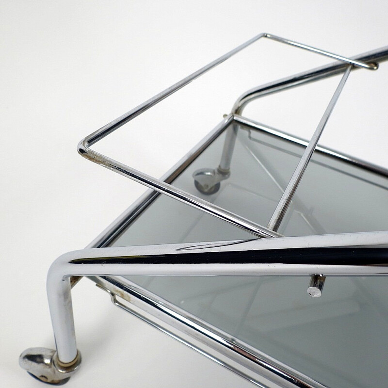 Glass and chromed metal folding serving trolley - 1970s