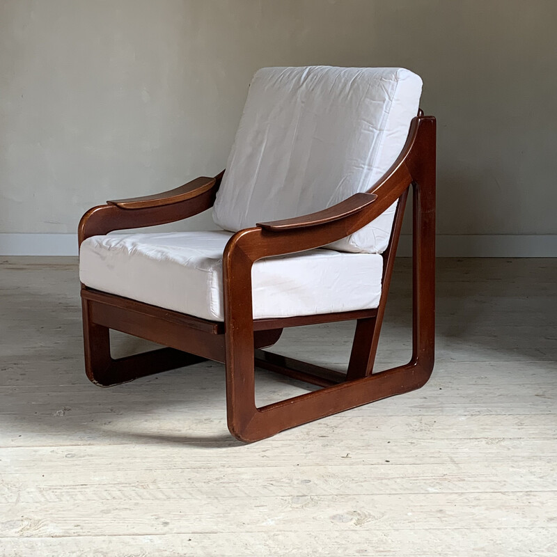 Scandinavische vintage beukenhouten fauteuil voor Guilleumas, Spanje 1970