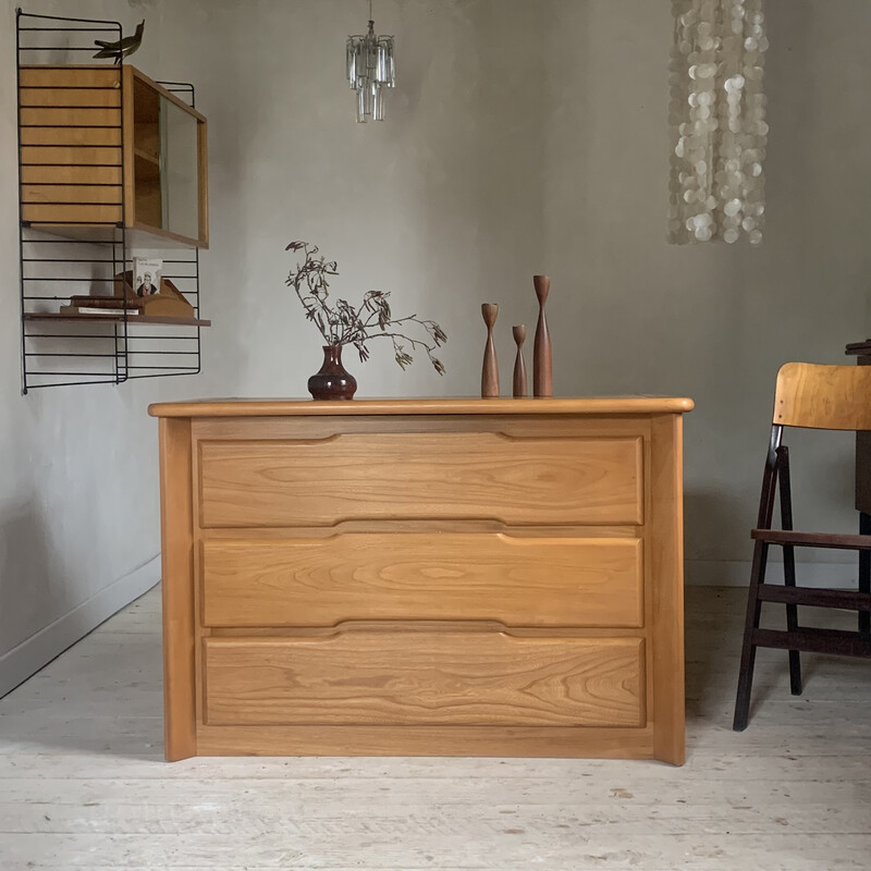 Vintage solid elmwood chest of drawers, 1980s