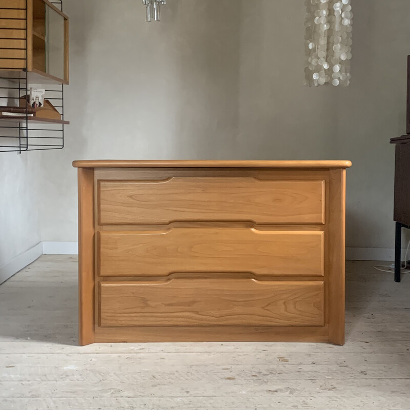 Vintage solid elmwood chest of drawers, 1980s