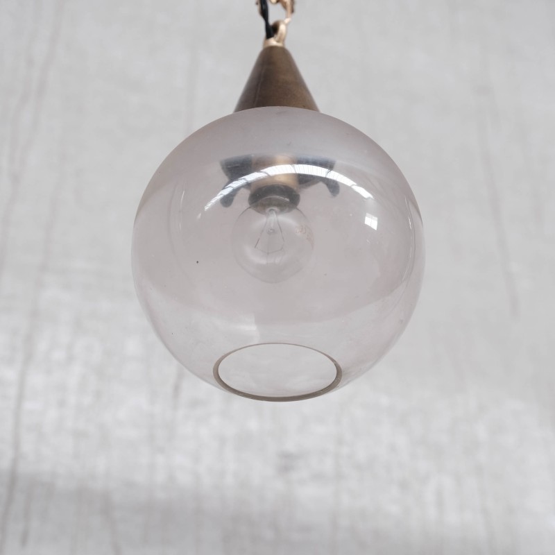 Vintage two-tone brass pendant lamp, France 1920s