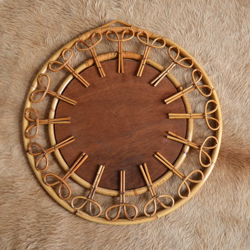 Vintage bamboo and rattan round mirror by Franco Albini, Italy 1950s