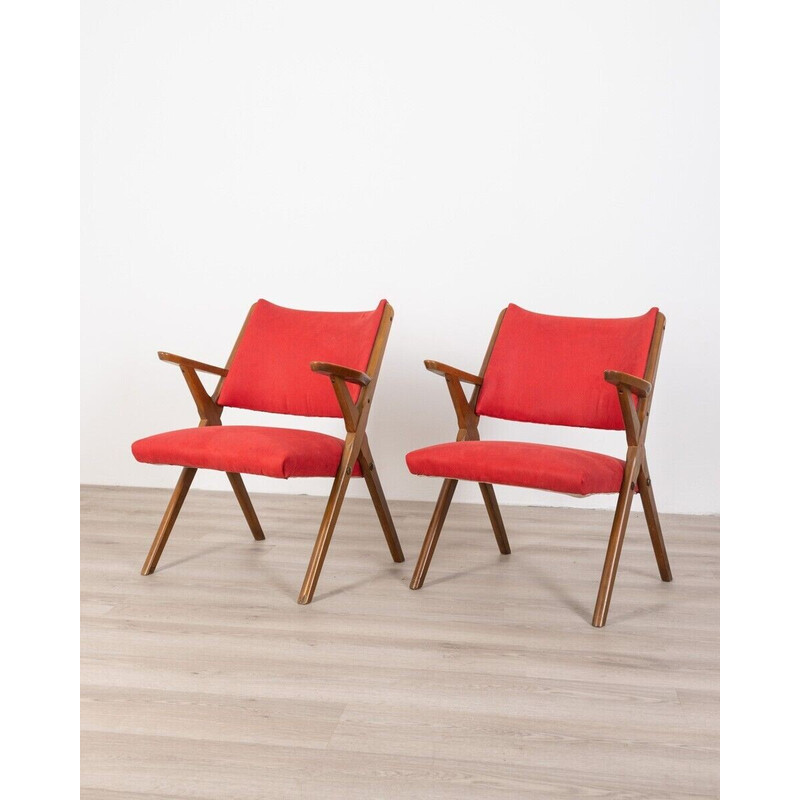 Pair of vintage beech and leather armchairs for Dal Vera, 1960s