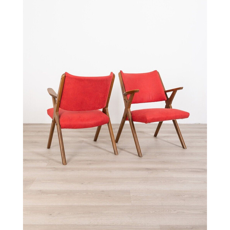 Pair of vintage beech and leather armchairs for Dal Vera, 1960s
