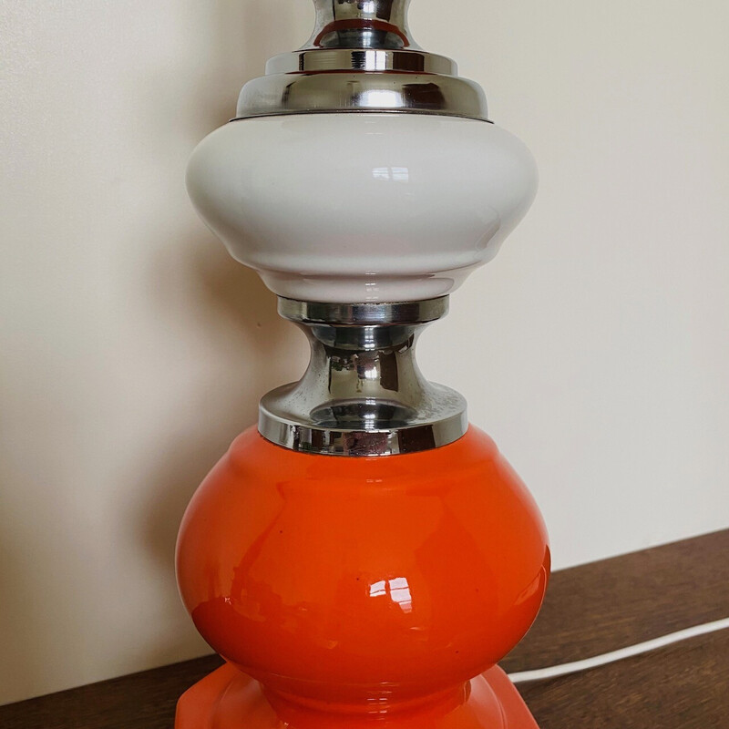 Lampada da tavolo vintage Mcm in ceramica e cromo, Belgio, anni '70