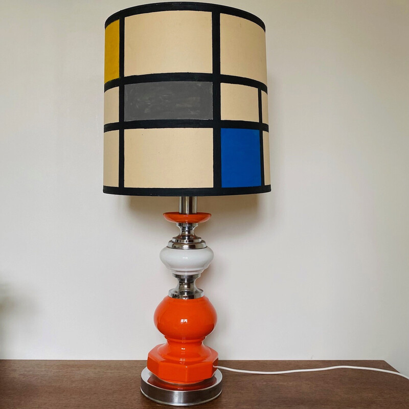 Vintage Mcm table lamp in ceramic and chrome, Belgium 1970s