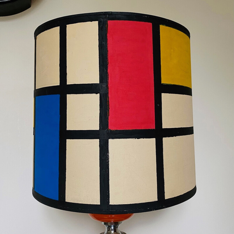 Vintage Mcm table lamp in ceramic and chrome, Belgium 1970s